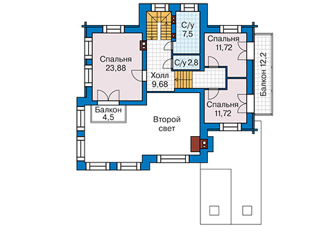 Планировка второго этажа :: Проект дома из кирпича 42-18