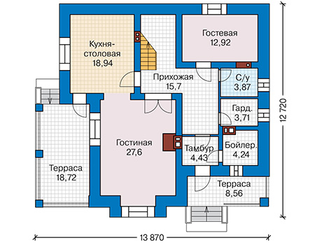 Планировка первого этажа :: Проект дома из кирпича 42-21