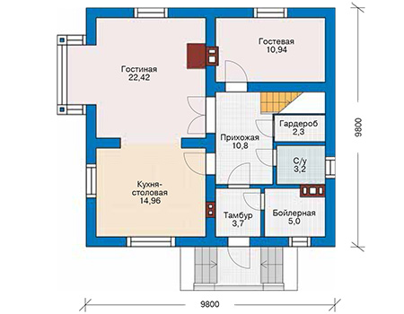Планировка первого этажа :: Проект дома из кирпича 42-56