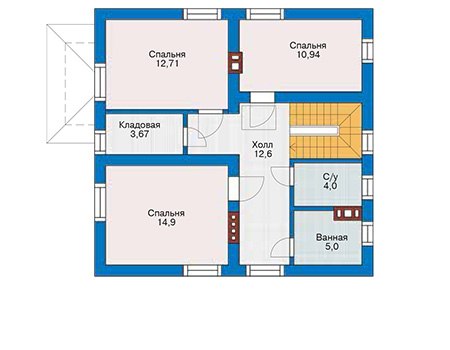 Планировка мансардного этажа :: Проект дома из кирпича 42-56