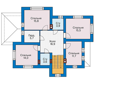 Планировка второго этажа :: Проект дома из кирпича 42-60