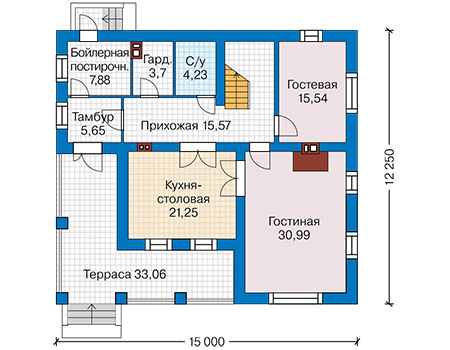 Планировка первого этажа :: Проект дома из кирпича 42-67