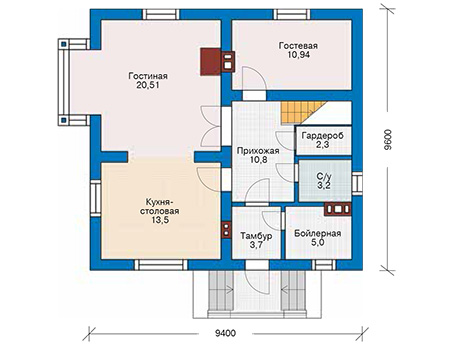 Планировка первого этажа :: Проект дома из кирпича 42-70