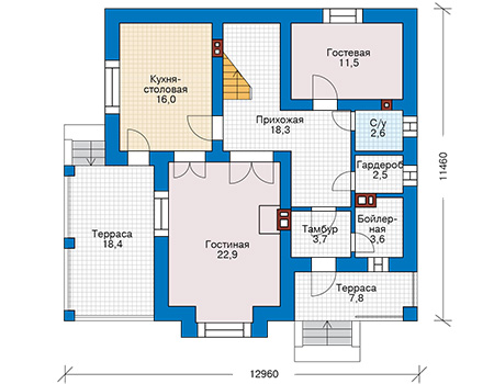 Планировка первого этажа :: Проект дома из кирпича 43-10
