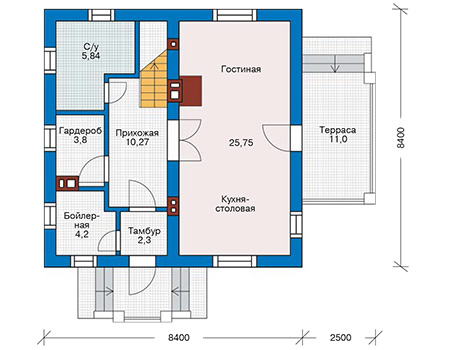 Планировка первого этажа :: Проект дома из кирпича 43-13