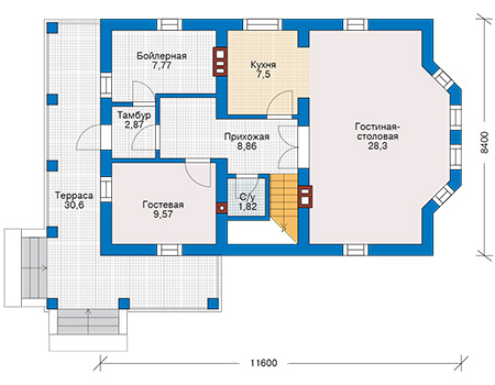 Планировка первого этажа :: Проект дома из кирпича 43-15