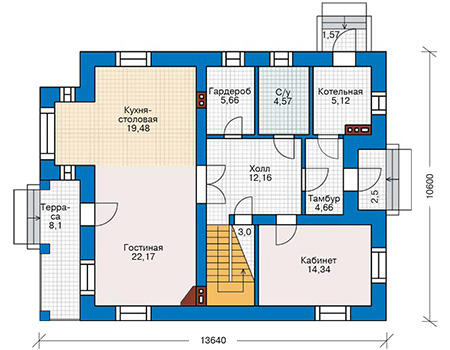 Планировка первого этажа :: Проект дома из кирпича 43-48