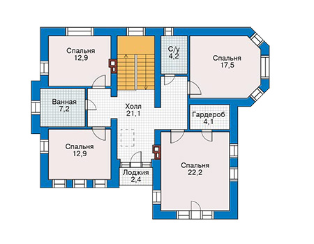 Планировка второго этажа :: Проект дома из кирпича 43-51