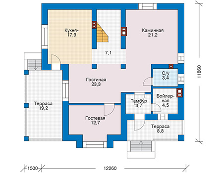 Планировка первого этажа :: Проект дома из кирпича 43-54