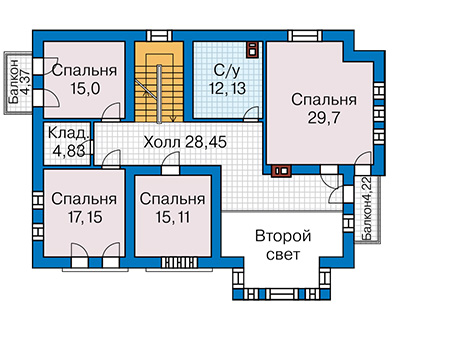 Планировка второго этажа :: Проект дома из кирпича 43-58