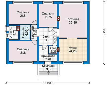 Планировка первого этажа :: Проект дома из кирпича 43-66