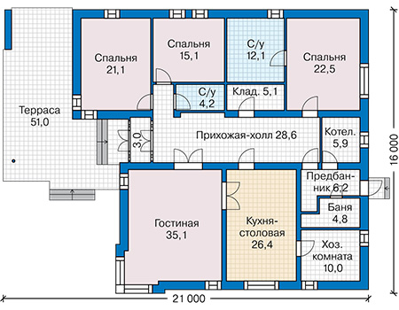Планировка первого этажа :: Проект дома из кирпича 43-69