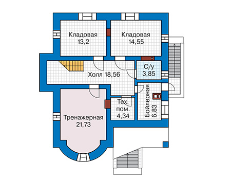 Планировка цокольного этажа :: Проект дома из кирпича 43-80