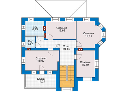 Планировка второго этажа :: Проект дома из кирпича 43-86