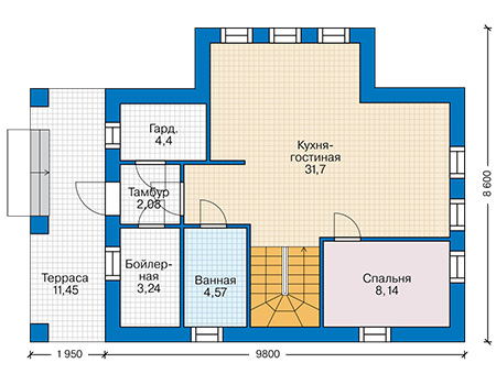 Планировка первого этажа :: Проект дома из кирпича 43-91