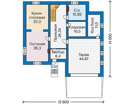 Планировка первого этажа :: Проект дома из кирпича 44-03