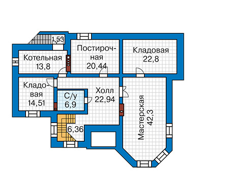 Планировка цокольного этажа :: Проект дома из кирпича 44-06