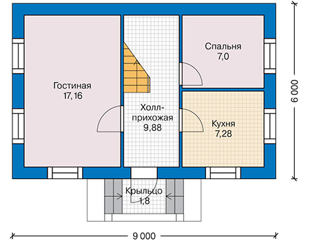 Планировка первого этажа :: Проект дома из кирпича 44-07