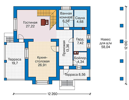 Планировка первого этажа :: Проект дома из кирпича 44-24