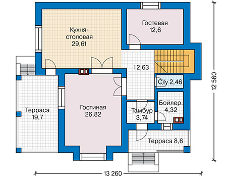 Планировка первого этажа :: Проект дома из кирпича 44-31