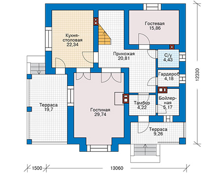 Планировка первого этажа :: Проект дома из кирпича 44-32
