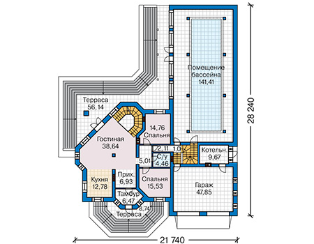 Планировка первого этажа :: Проект дома из кирпича 44-33