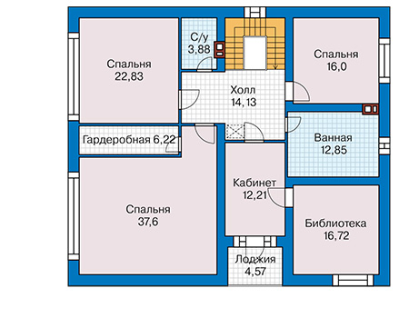 Планировка второго этажа :: Проект дома из кирпича 44-36