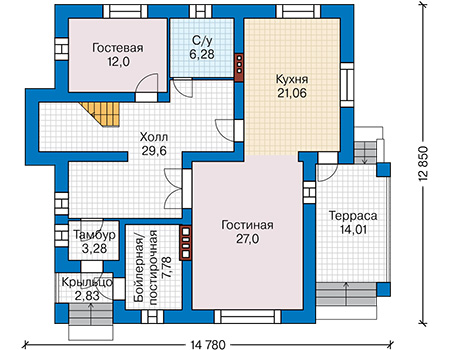 Планировка первого этажа :: Проект дома из кирпича 44-42