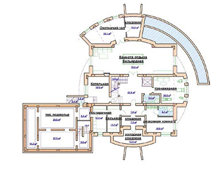 Планировка цокольного этажа :: Проект дома из кирпича 44-52