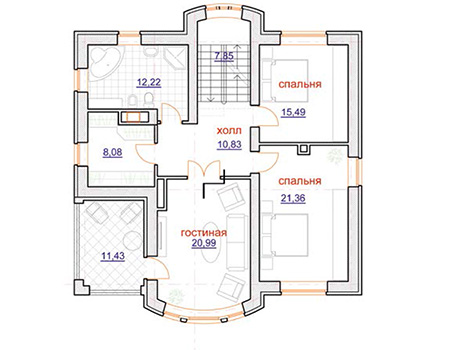 Планировка второго этажа :: Проект дома из кирпича 44-55