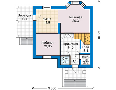 Планировка первого этажа :: Проект дома из кирпича 44-64