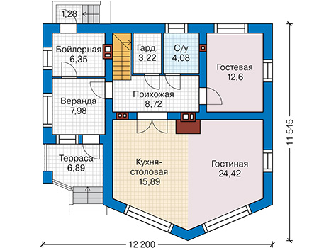 Планировка первого этажа :: Проект дома из кирпича 44-71