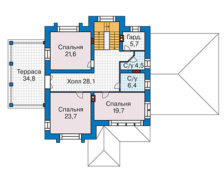 Планировка второго этажа :: Проект дома из кирпича 44-72
