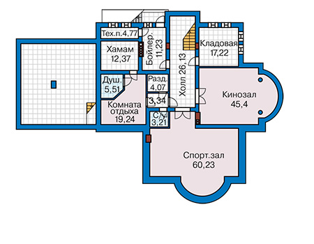 Планировка цокольного этажа :: Проект дома из кирпича 44-81