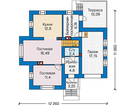 Планировка первого этажа :: Проект дома из кирпича 44-85