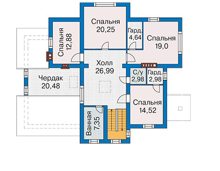 Планировка мансардного этажа :: Проект дома из кирпича 45-06
