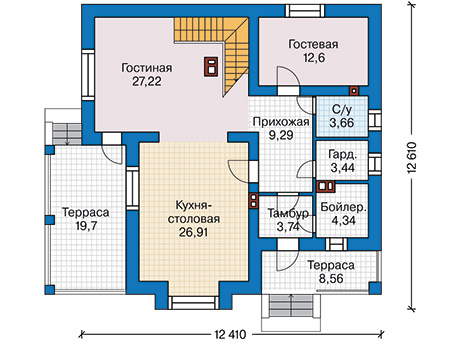 Планировка первого этажа :: Проект дома из кирпича 45-22