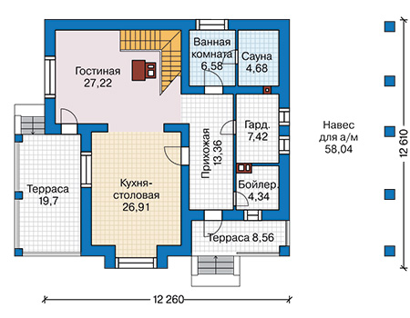 Планировка первого этажа :: Проект дома из кирпича 45-23