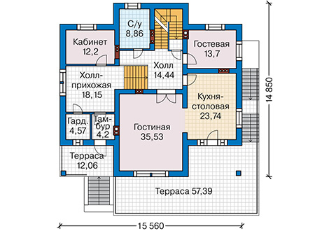 Планировка первого этажа :: Проект дома из кирпича 45-25