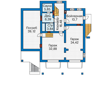 Планировка цокольного этажа :: Проект дома из кирпича 45-25