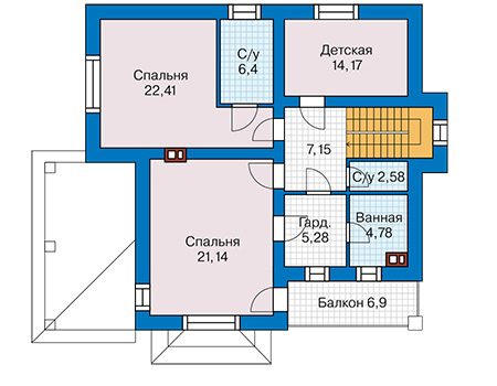 Планировка второго этажа :: Проект дома из кирпича 45-30