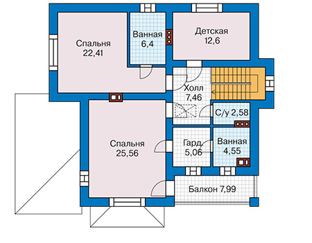 Планировка второго этажа :: Проект дома из кирпича 45-31