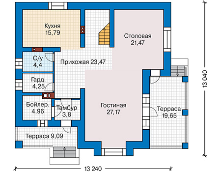 Планировка первого этажа :: Проект дома из кирпича 45-35