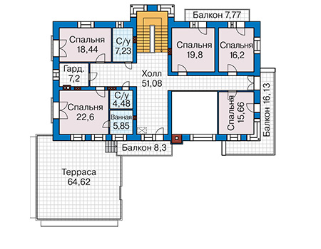 Планировка второго этажа :: Проект дома из кирпича 45-52
