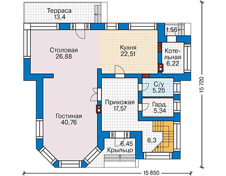 Планировка первого этажа :: Проект дома из кирпича 45-54