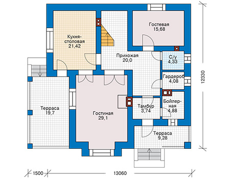 Планировка первого этажа :: Проект дома из кирпича 45-74