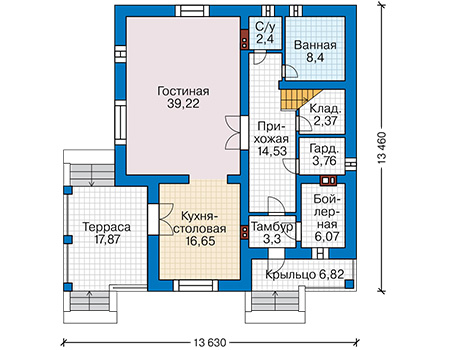 Планировка первого этажа :: Проект дома из кирпича 45-82