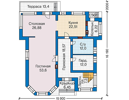 Планировка первого этажа :: Проект дома из кирпича 45-83