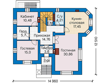 Планировка первого этажа :: Проект дома из кирпича 46-17
