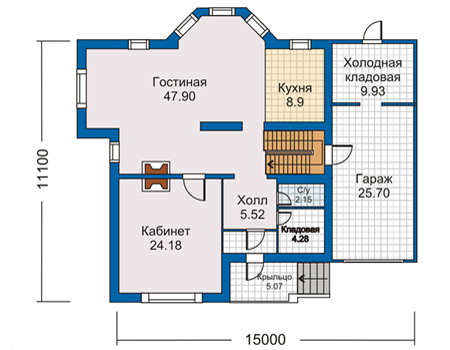 Планировка первого этажа :: Проект дома из газобетона 50-05